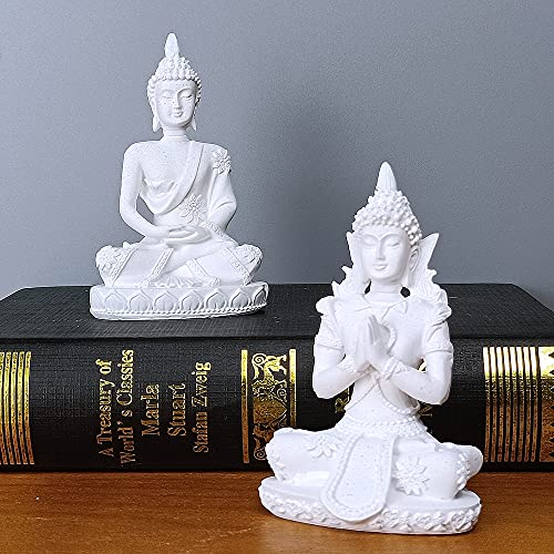 HYFAN Mini Sandstone Buddha Yoga Meditation Statue Harmonious Figurine Collectible Craft Feng Shui Sculpture Decor for Home Office Shelf Desktop (Pack of 3 - color: Pack of 3