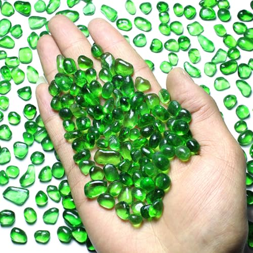 1 Lb (460 g) Green Sea Glass Stones Irregular Rainbow Glass Pebble Decorative Rock Quartz Tumbled Gemstone Chips for Aquarium Decoration/Vase Filler/Jewelry Making/Handwork Craft/Gems Display - color: Green