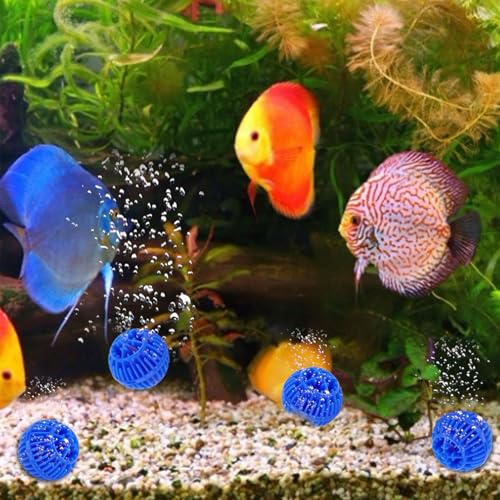 Blue Plastic Biological Aquarium Filter Media Balls 500ml Fish Tank Biologic Filtration Material with Mesh Bag for Freshwater and Seawater