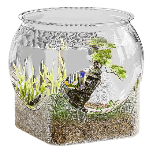 Fish Bowl P-lastic, Clear Round Shatterproof Desktop Aquarium Betta Fish Bowl for Centerpiece Home Decor - size: 22.3x22.3x19.5cm