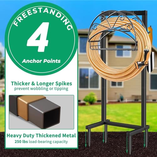 TomCare Garden Hose Holder Upgraded Water Hose Holder Heavy Duty 4 Spikes Hose Hanger Holds 160 Feet Hoses Stable Freestanding Hose Storage Organizer for Outside Yard - color: Matte Black