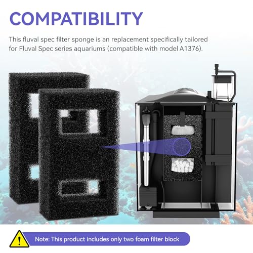 A1376 Spec Foam Filter Block Replacement for Fluval Aquarium Filter Media, for Fluval Spec Fish Tank - High Density Foam Block Insert Replacement for Large Breed Aquarium - 2 Pack