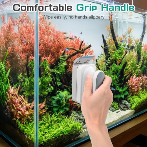 AQQA Aquarium Magnetic Glass Cleaner, Fish Tank Glass Scrubber Algae Scraper Comfortable Grip Handle with Dual Blades, Double Side Magnetic Brush for up to 0.5'' Thick Glass/Acrylic Aquariums (Medium)