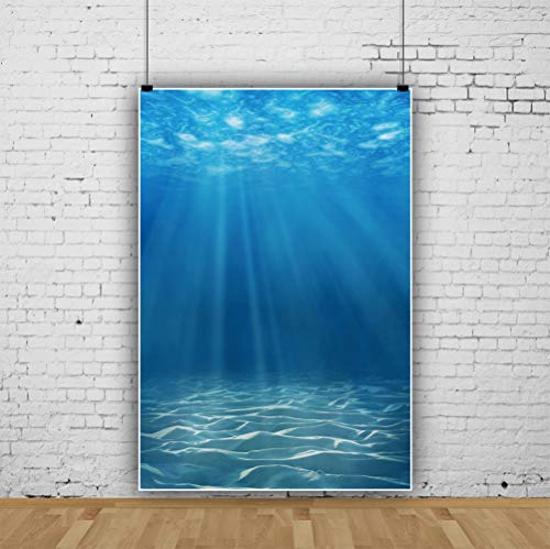 Laeacco Underwater Backdrop 6.5x10ft Mermaid Underwater Photo Shoot Backdrop Deep Sea Undersea Sun Ray Sea Waves Blue Water Background Under The Sea Theme Birthday Party Decor Aquarium Background - size: 6.5x10FT