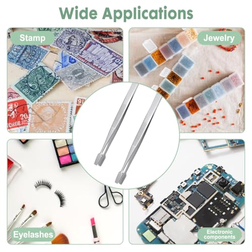 2-Pack Stamp Tweezers Stainless Steel – 4.3” Philately Tools for Collectors – Flat Tip, Non-Slip, Rust-Proof – Ideal for Stamps, Coins and Jewelry