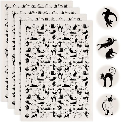 SUPERDANT 4PCS Cute Cats Underglaze Paper Transfer Kitty Animal Transfer Paper for Clay Ceramic Porcelain Under Glaze Transfers for Pottery Enamel Decals Black Underglaze Decal Papers - style: Cats