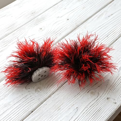 Telooco 3 Pack Aquarium Plants Plastic Realistic Fish Tank Plants with Weighted Base Small Aquarium Grass Fish Tank Decorations (Black Red) - color: Black Red