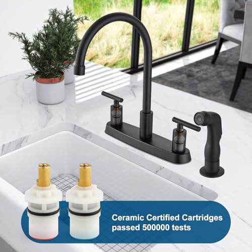 Kitchen Faucet, High Arc 360° Swivel Spout, 2-Handle 8 Inch Centerset Kitchen Sink Faucet with Side Sprayer, 3 or 4 Hole Kitchen Faucet for RV, Utility & Laundry Sink, Matte Black - color: Matte Black