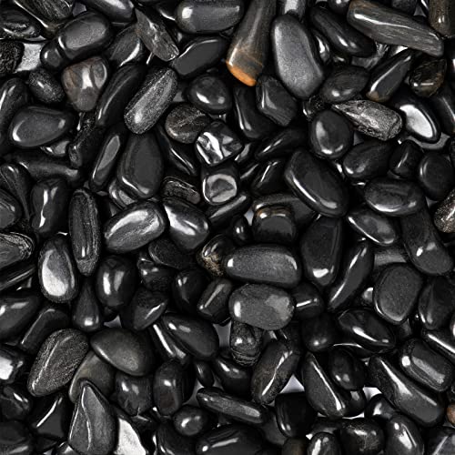 5lbs Black Natural River Rocks, High-Polished Pebbles for Plants Garden, 0.3-0.8 inch Decorative Stones, Ideal for Fish Tank, Vases, Home Decor and Garden Landscaping,Black - size: 5 Pounds, style: Black