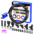 TAILONZ PNEUMATIC Black 3/8 Inch OD 10 Meter 32.8ft PU Polyurethane Air Tubing Kit Pipe Hose Air Line Tubing Air Hose Fittings Push to Connect Fittings(27PCS) - color: Black, size: 3/8" OD - 32.8 FT