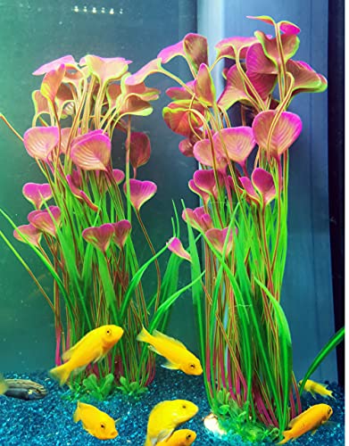 ALEGI Fish Tank Decorations Plastic Plants Large,Aquarium Artificial Plants Decoration Ornament Safe for All Fish-16 inch 2Pcs (Red 2 Pcs) - color: Red 2 Pcs