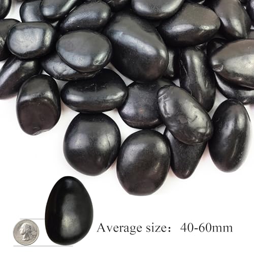 Polished Black River Rocks - 2-3 inch 10LB High Polished Decorative Pebbles, Stones for Landscaping, Natural River Rocks for Outdoor Décor, Plants,Vase Filler,Fish Tank - size: 10LB, style: Black