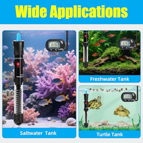 AQUANEAT Aquarium Heater, 100W Fish Tank Heater, Adjustable Submersible Water Thermostat with Digital Thermometer - size: 100W