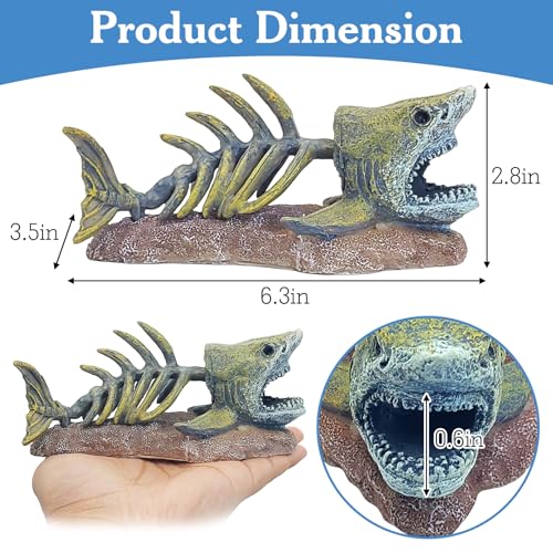 kathson Fish Tank Decorations Resin Shark Skeleton Aquarium Decor Reptile Tank Accessories Ornament Fish Bone Hideout for Shrimp Lizards Geckos Spiders - style: Shark Skeleton