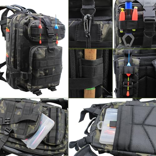 Lightweight Fishing Tackle Backpack Professional Water-Resistant All-in-One Rod Holder & Gear Storage - color: C-black