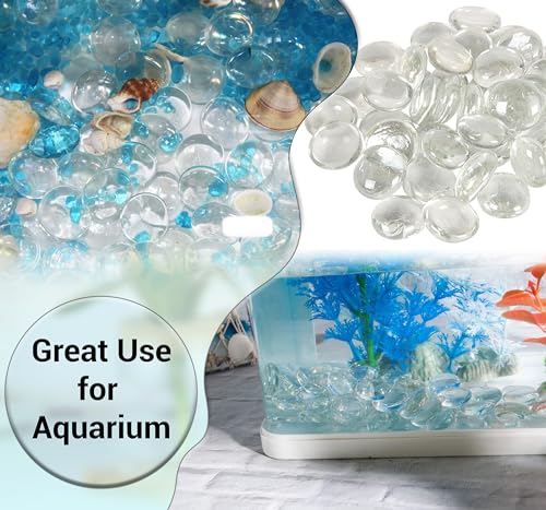 Flat Glass Marbles, Clear Beads Glass Pebbles Vase Fillers, 1 LB Glass Beads for Vases, Gems, Fish Tank Rocks, Table Scatter, Crafts, Aquarium, Centerpieces Wedding Décor, (100pcs, 0.7–0.8") - color: Clear Color 1LB