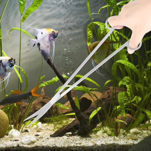 15Inch Extra Long Design Aquarium Aquascaping Tool Stainless Steel Aquascape Tools Kit 4 in 1 Anti-Rust Fish Tank Starter Kit with Long Tweezers Scissors Spatula for Aquarium Plants (Silver) - color: Silver
