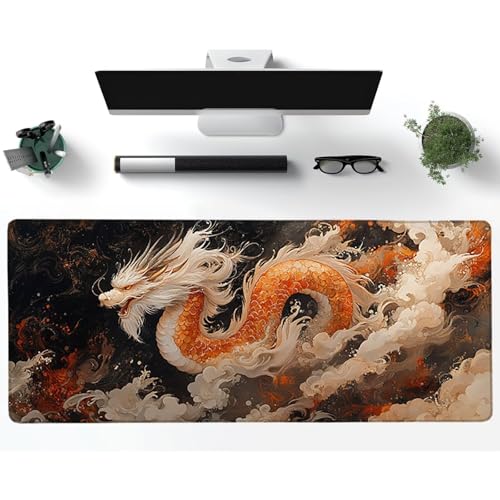 Dragon Mouse Pad, Cloud Extended Large Desk Mat 28x16in, Gaming Mouse Pad with Non-Slip Rubber Base, Stitched Edges Mousepad Waterproof, Computer Desk Accessories, Keyboard Mat, for PC, Gaming 4-4258 - color: Dragon8, size: 28x16in