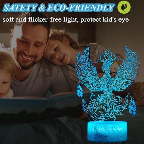 Phoenix Night Light, 3D Illusion Lamp, Phoenix Stuff with 16 Colors Changing, Remote Control, Dimmable, Kids Room Decoration, Xmas Holiday Gifts - color: Phoenix