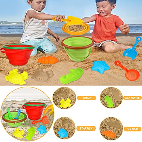 Beach Sand Toys Set for Kids, Silicone Collapsible Foldable Beach Bucket Travel Beach Toys for Summer Outdoor Camping and Fishing Tub with Sand Molds Shovels Rakes for Toddlers Boys Girls 2.5L 3PCS - style: Style2