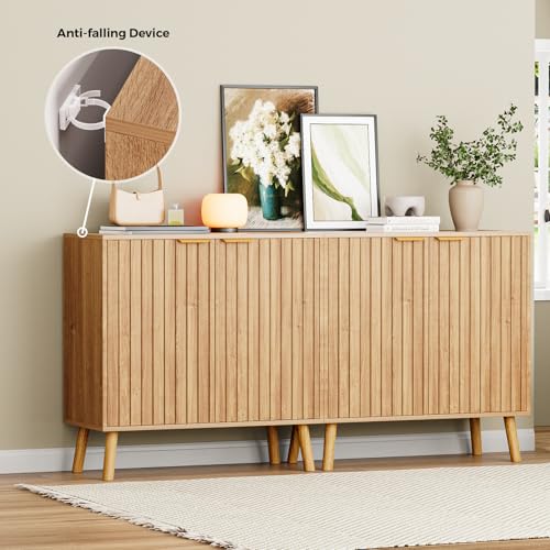 Set of 2 Fluted Storage Cabinet, Buffet Cabinet with Storage, Wood Sideboard with Adjustable Shelf, Modern Accent Cabinet & Console Table for Entryway, Living Room, Dining Room, Natural - color: Natural丨fluted Panel, size: 2 Pieces