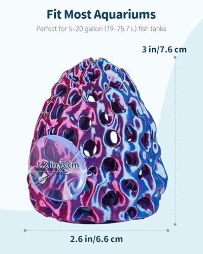 Uniclife Shrimp Hides for Aquariums, Realistic Plastic Aquarium Coral Rock Decorations with Suction Cups, Blue-Violet - color: Blue-to-purple Gradient