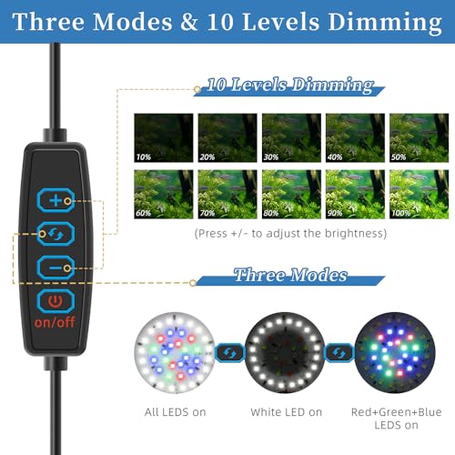 DaToo Mini Clip On Aquarium Light 7W Dimmable Small Fish Tank Light USB Moving Lamp with White Red Blue Green LED for 1 to 3 Gallon Tanks (Pack of 2) - size: Clip Light With Dimmer (Pack of 2)