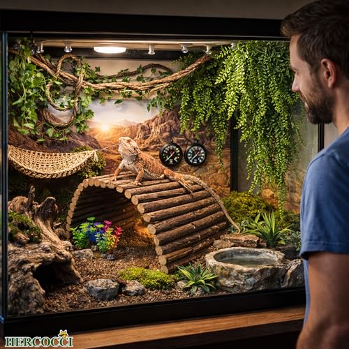 Bearded Dragon Tank Accessories, 9Pcs Reptile Plants Vines Hammock Flexible Bridge with Suction Cups Terrarium Habitat Décor for Snake Gecko Lizard Chameleon