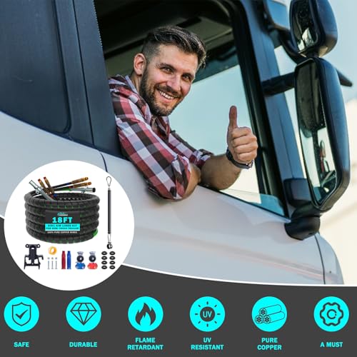 CheeMuii 18FT Semi Truck Air Line Kit with Gladhands Handles Air Line Holder and Springs Kit 7 Way Trailer Cord and 3-in-1 Air Brake Hoses for Semi Truck Trailer Tractor - size: 18FT-Black