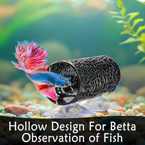 Betta Fish Tunnel Tank Accessories Safe Hollow Hammock Cave Aquarium Fish Toy Decor Hideout Tube Shelter with Suction Cups for Small Fish Shrimp Reptile Guppies Habitat (Black) - color: Black
