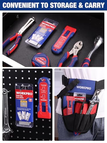 WORKPRO Retractable Razor Blade Scraper with 56 Blades, Built-in Storage Cleaning Scraper Tool for Paint Stickers Adhesive Glass Ceramic Wood