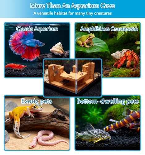 NUPICK Brown Aquarium Cave for Corners, PETG 3D Printed Fish Tank Cave Hideout with Smooth Surface, Natural Wood-Like Aquarium Tunnel, Fish Tank Decor for Bettas, Shrimp, Corys, Loaches, Snails - color: Brown