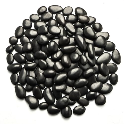 River Rocks 5 Lb, Pebbles for Indoor Plants 0.8"-1.5", Black Rocks for Outdoor Landscaping, Decorative Stones Vase Filler, Fish Tank, Fountain, Succulents, Flower Bed, Black - color: Black