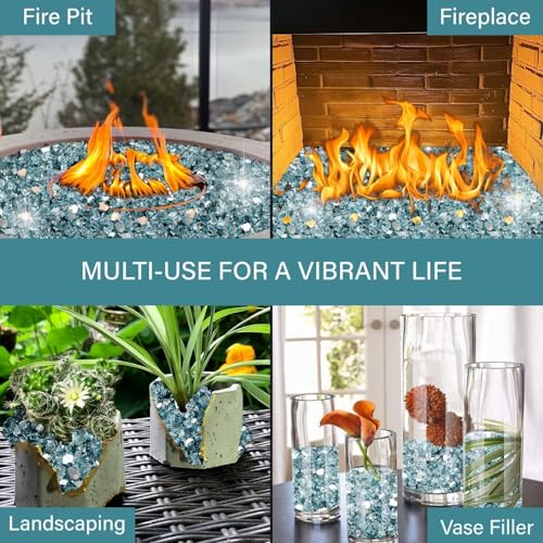 NUPICK 10 lb Reflective Fire Glass, 1/2 Inch, Fit for Fire Pit & Fireplace, Pacific Blue - color: Pacific Blue, size: 10 Pound (1/2")
