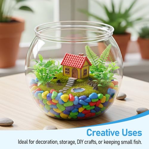 Mini Plastic Fish Bowl, 50 oz Decorative Fish Bowls Unbreakable Plastic Betta Fishes Tank Clear Round Desktop Vases Bowls for Home Decor, Centerpiece Vases, Candy, Party Favors (Style 2)