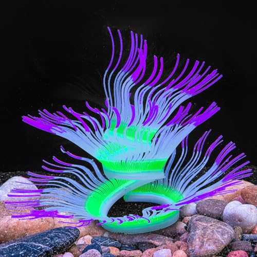 Soft Silica Gel Moves Naturally with Water Flow, Aquarium Decorations Glow in The Dark, Glowing Coral Ornaments for Fish Tank Decorations (Purple, Anemone) - color: Purple