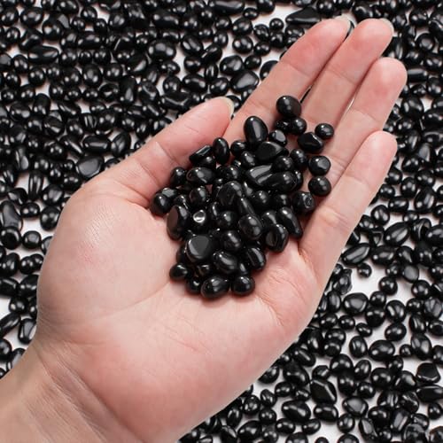 Keedolla 15 Oz Aquarium Fish Tank Gravel Rocks Glass Pebbles Gemstones, Black Glass Stones Vase Filler for Fountain Succulent Plant Decorative Rock Pebble Stone - color: Black, size: 0.93 Pound