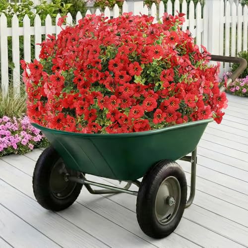 Artificial Flowers Fake Plants for Outdoors Spring Decoration, 13Bundles Silk Realistic UV Resistant Faux Flowers for Outside Planter Porch Yard Patio Garden Home Indoor, Red - color: Red, size: Artificial Flowers(13 Pcs)