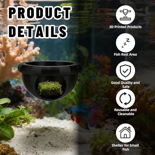 Floating Betta Hide Ring, 7x7x4cm/2.76x2.76x1.57 Inch Floating Betta Skins Shrimp Cave Aquarium Hammock Decor Fish Tank Hideout Feeders Spots Toys Accessories for Fish Safe Resting (Black)