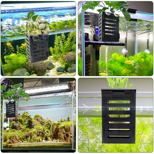 Aquarium Plant Holder Set, 8 Plastic Pots with 48 Hooks and 32 Suction Cups, for Live Plants and Fish Tank Decorations