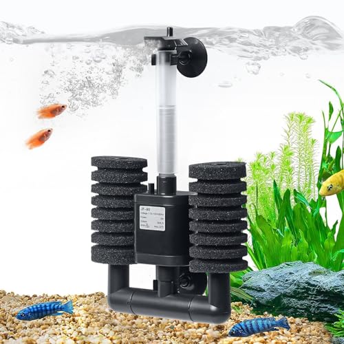TARARIUM Aquarium Sponge Filter 5-20 Gallon Fish Tank Filter, Electric Power Double Sponge Filter, Quiet Small Low Flow Foam Filter for Fish Tank Betta Shrimp, Intake Dual Sponge Filter Kit w/Pump - size: JF-80