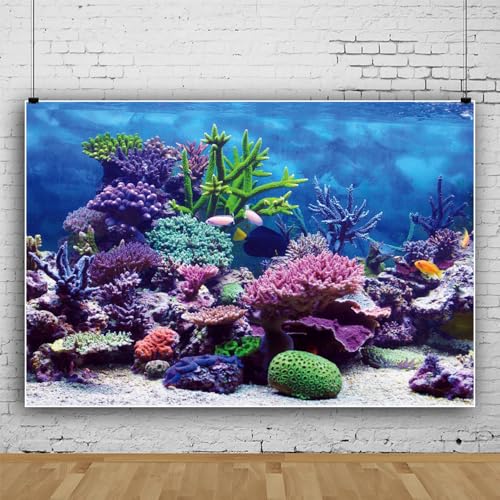 Under The Sea Backdrop 12x10ft Ocean Backdrop Aquarium Background for Hawaii Luau Party Baby Shower Birthday Decor Photography Studio Props - color: Purplish Blue, size: 12x10ft (360x300cm)
