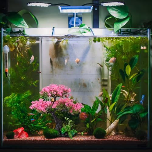 Didiseaon Aquarium Decor Artificial Plants Tree Set 11.4 Inch Plastic Plants for 10-55 Gallon Fish Tank Decoration Pink Simulation Aquarium Tree Betta Fish Bowl Ornaments Home Office Decor