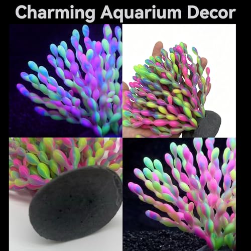 ZtohPyo Glow in the Dark Aquarium Decor, Safe Soft Silicone Fluorescent Fish Tank Decorations Artificial Sea Grapes for Fish Tank Landscape Decoration, 7.09" D x 4.72" H - color: Sea Grapes