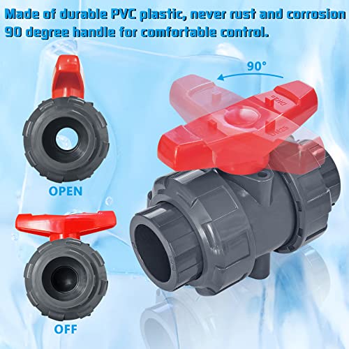 PVC Union Ball Valve, 2" Inch (DN50) True Union Full Flow Ball Valve with ASTM EPDM O-ring, Slip Socket, Full Port for Water System - color: 2inch-1Pc