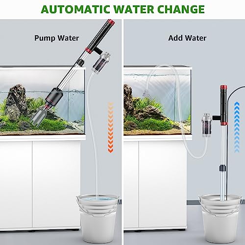 Electric Aquarium Vacuum Gravel Cleaner: 24W Fish Tank Vacuum Gravel Cleaner with Strong Suction for Automatic Water Change Algae Remover Sand Wash Water Shower and Water Circulation, Timed Off - color: Black
