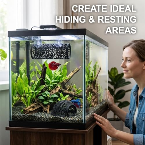 6-Piece Betta Hammock, Betta Resting Spot, Including Circular hammocks, Tunnels and Rings, Set Creating Resting Spots and Hiding Spaces for Fish