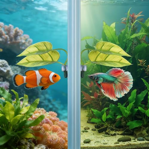 Thinp 4 Pack Betta Fish Leaf Pad, Betta Leaf Hammock Fish Tank Decorations Aquarium Decor Simulating The Natural Habitat with Plastic Suction Cup for Sleeping Resting Hiding Playing Breeding