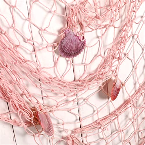 Nature Fish Net Wall Decoration with Shells, Ocean Themed Wall Hangings Fishing Net Party Decor for Pirate Party,Wedding,Photographing Decoration (Pink) - color: 1pack Pink