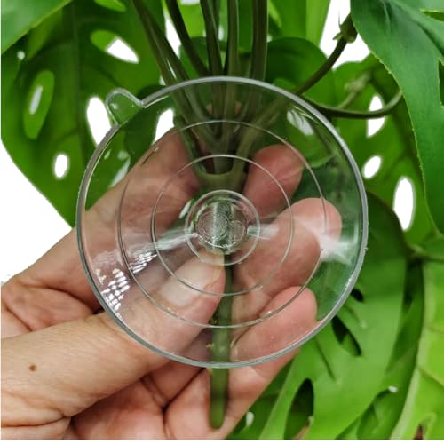 Reptile Plants for Terrarium Decor, Amphibian Habitat Decor, Reptile Tank Accessories, Artificial Hanging Plants with Suction Cup-2 Packs (Swiss Cheese) - color: Swiss Cheese